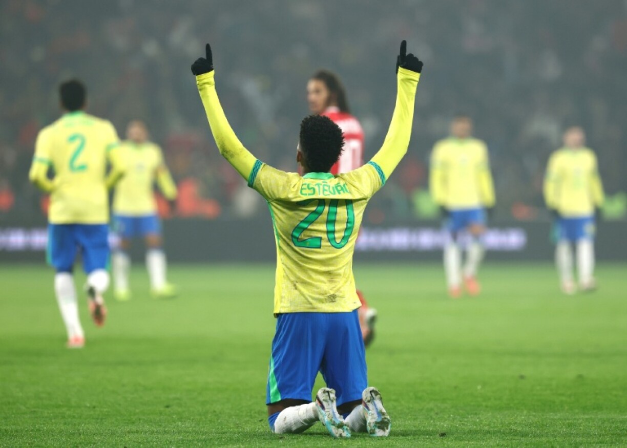 Estevao scored his fifth international goal as Brazil were held by Tunisia