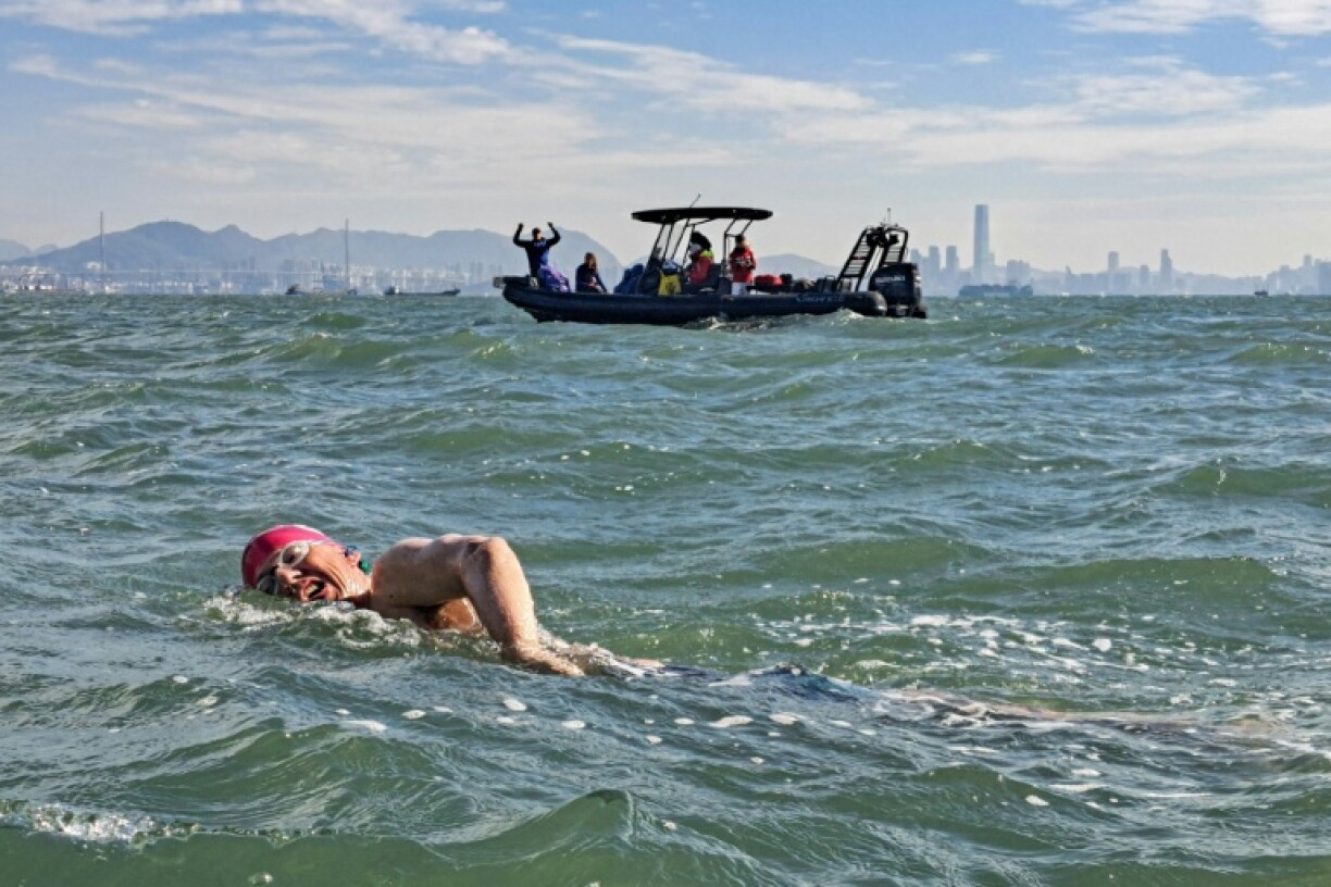 Simon Holliday during his lung-busting swim in Hong Kong