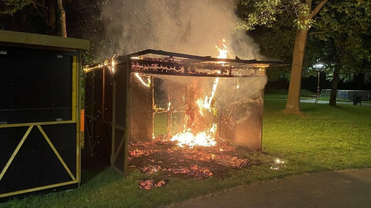 In 2023, a drinks stand housing the beer mug was engulfed in flames.