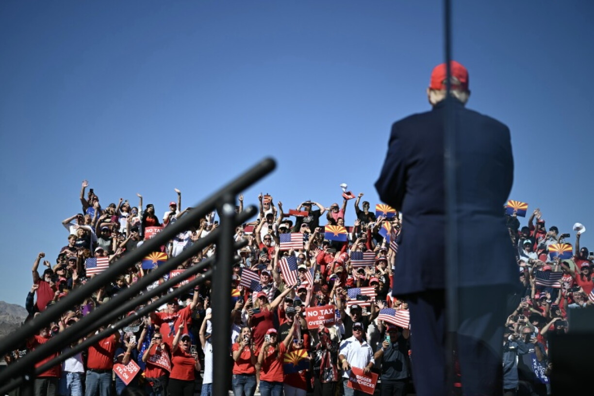 US President Donald Trump greets supporters in Bullhead City, Arizona