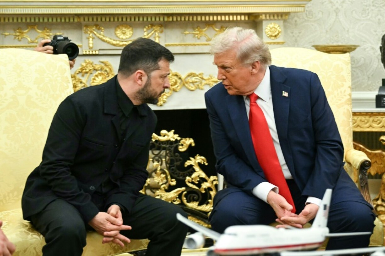 Ukrainian President Volodymyr Zelensky and US President Donald Trump participate in a meeting in the Oval Office of the White House in Washington, DC, on August 18, 2025