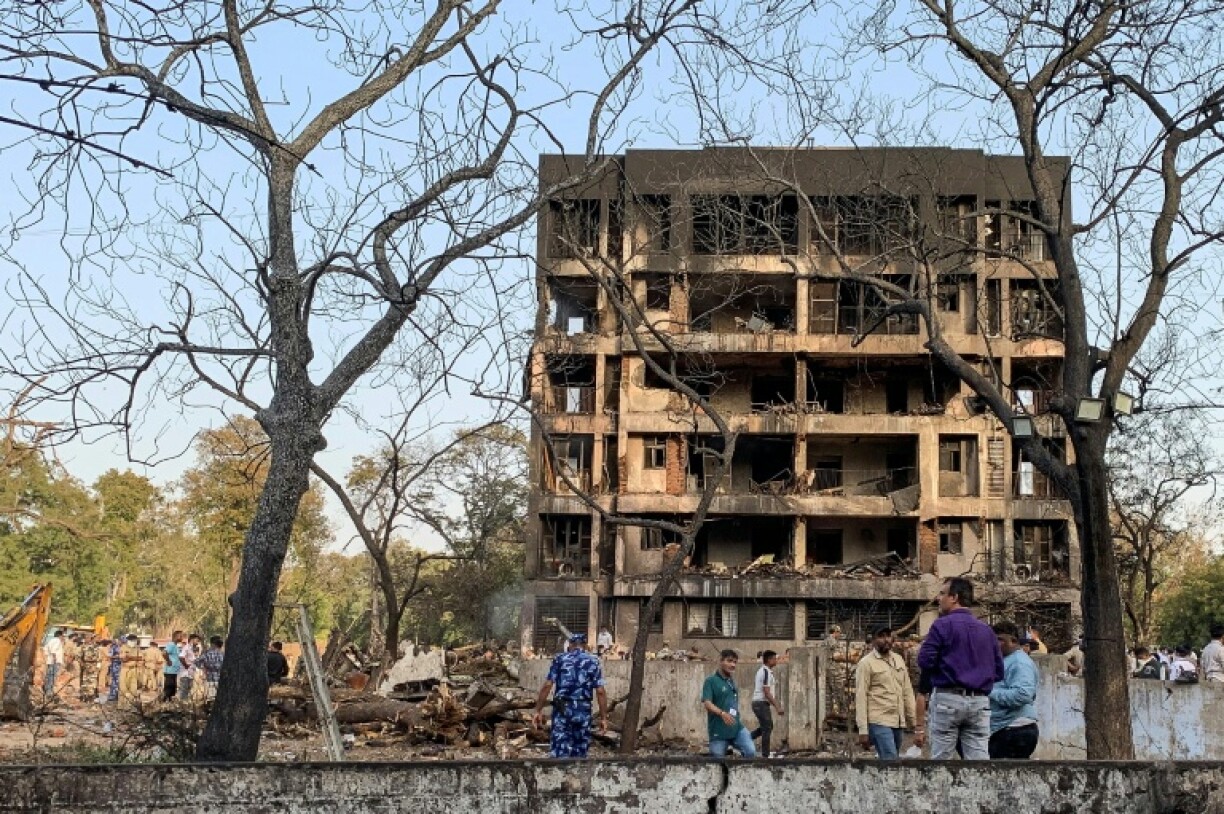 A damaged building at the crash site in Ahmedabad