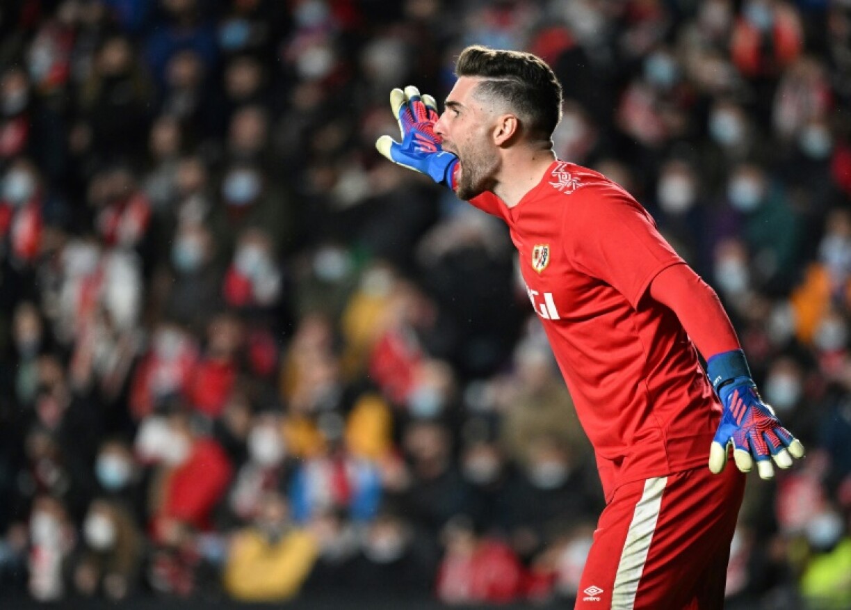 Le gardien de but français du Rayo Vallecano, Luca Zidane, lors du match contre le Real Madrid, comptant pour la 26e journée de LaLiga, le 26 février 2022 au Stade de Vallecas à Madrid