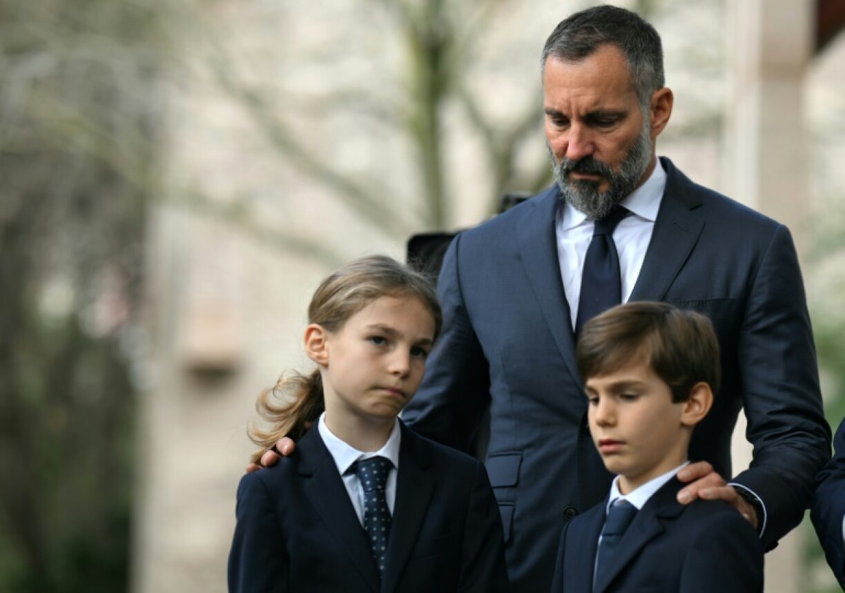Prince Rahim Al-Hussaini Aga Khan V, with his sons Prince Irfan and Prince Sinan, attends the funeral of his father, Aga Khan IV