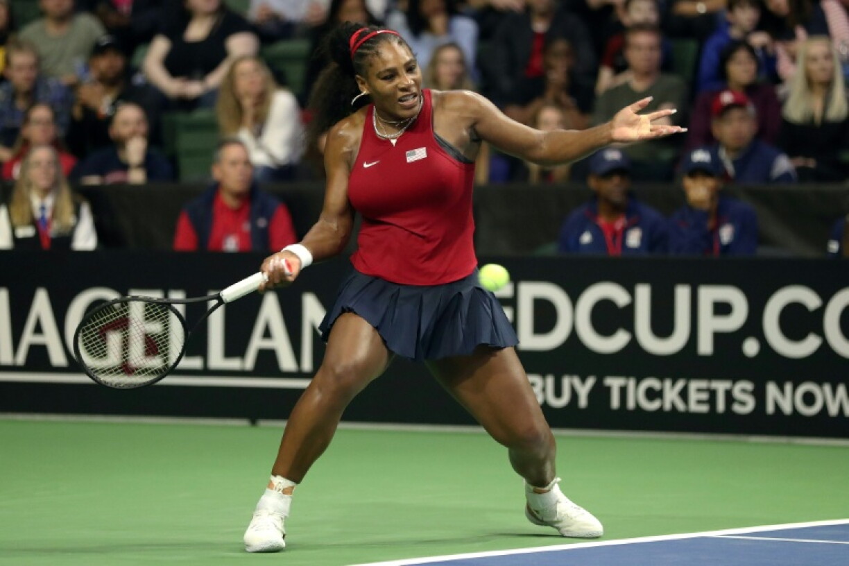 Serena Williams lors d'un match de Fed Cup entre les Etats-Unis et la Lettonie à Everett, dans l'Etat de Washington, le 7 février 2020