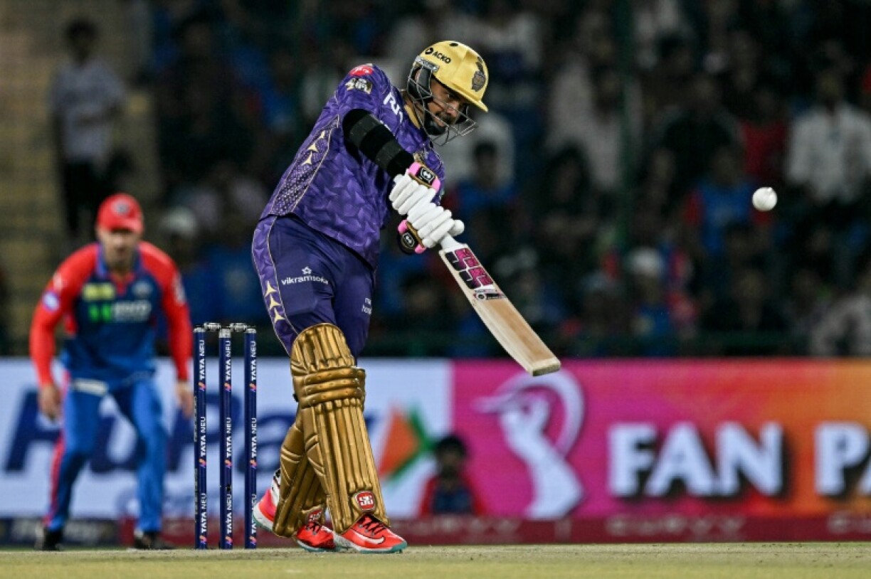 Sunil Narine plays a shot during the IPL match between Delhi Capitals and Kolkata Knight Riders