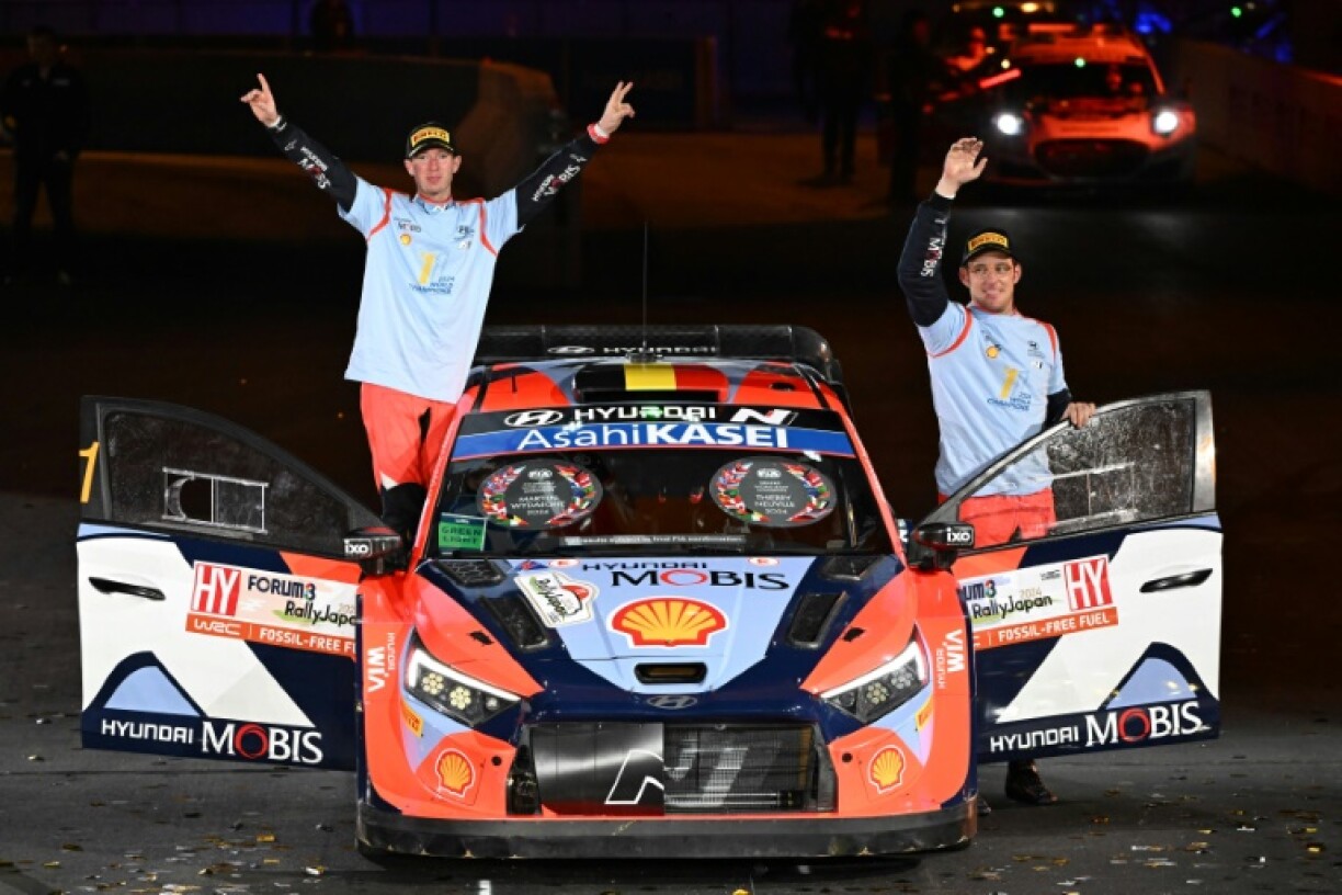Thierry Neuville (R) and his co-driver Martijn Wydaeghe (L) secured their 2024 world championship title at Rally Japan