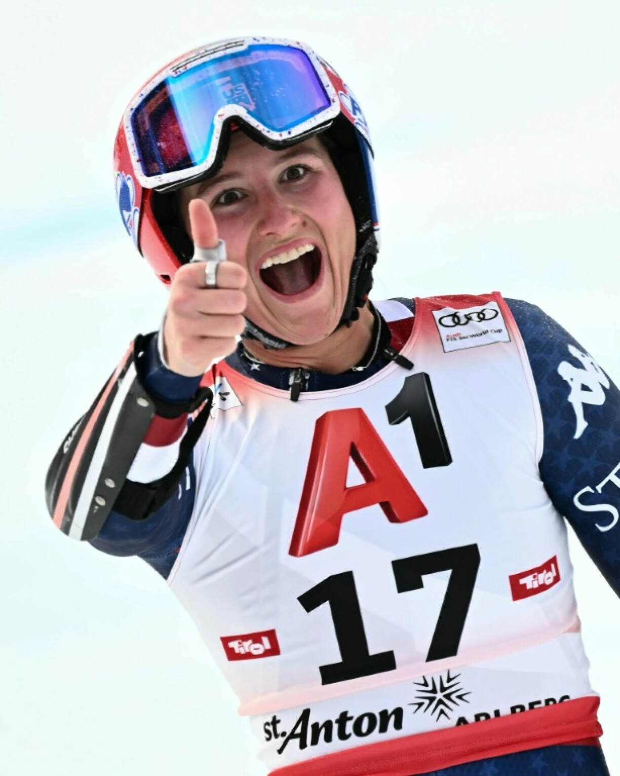 American skiedr Lauren Macuga danced with joy after going into the lead in the women's super-G in Sankt Anton