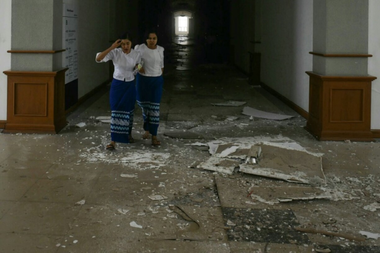 Chunks of the ceiling fell off at the National Museum in Naypyidaw after an earthquake in central Myanmar
