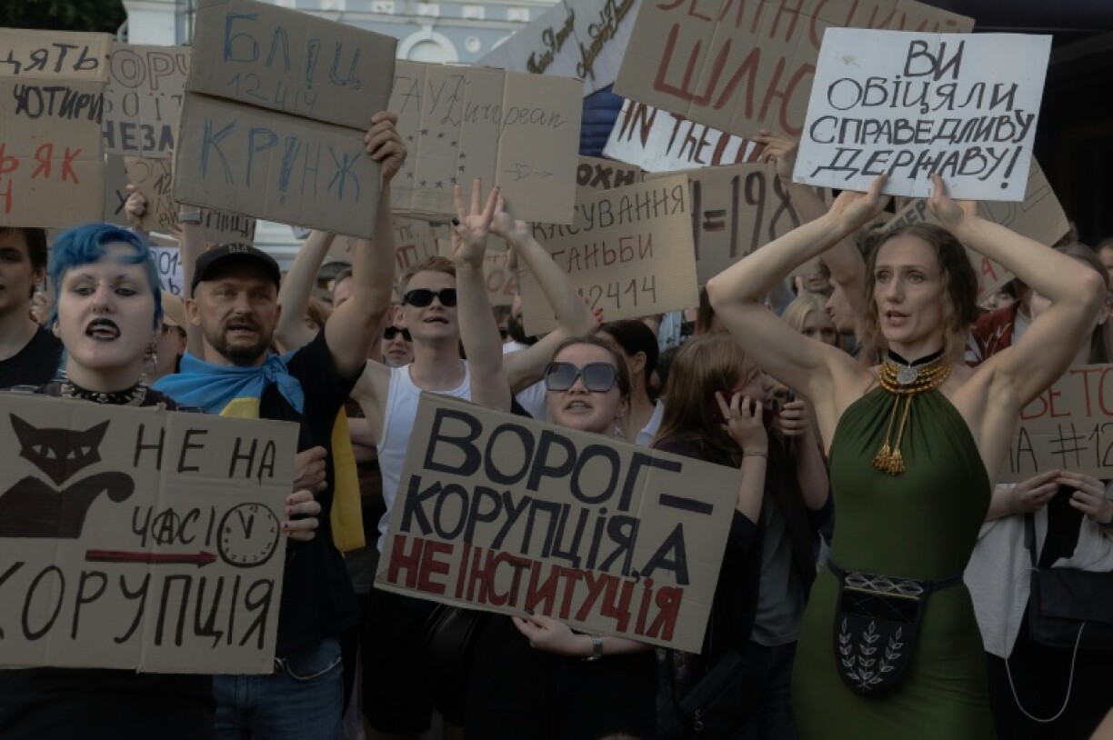 The adoption of the law provoked the first major protest in Kyiv since the war began
