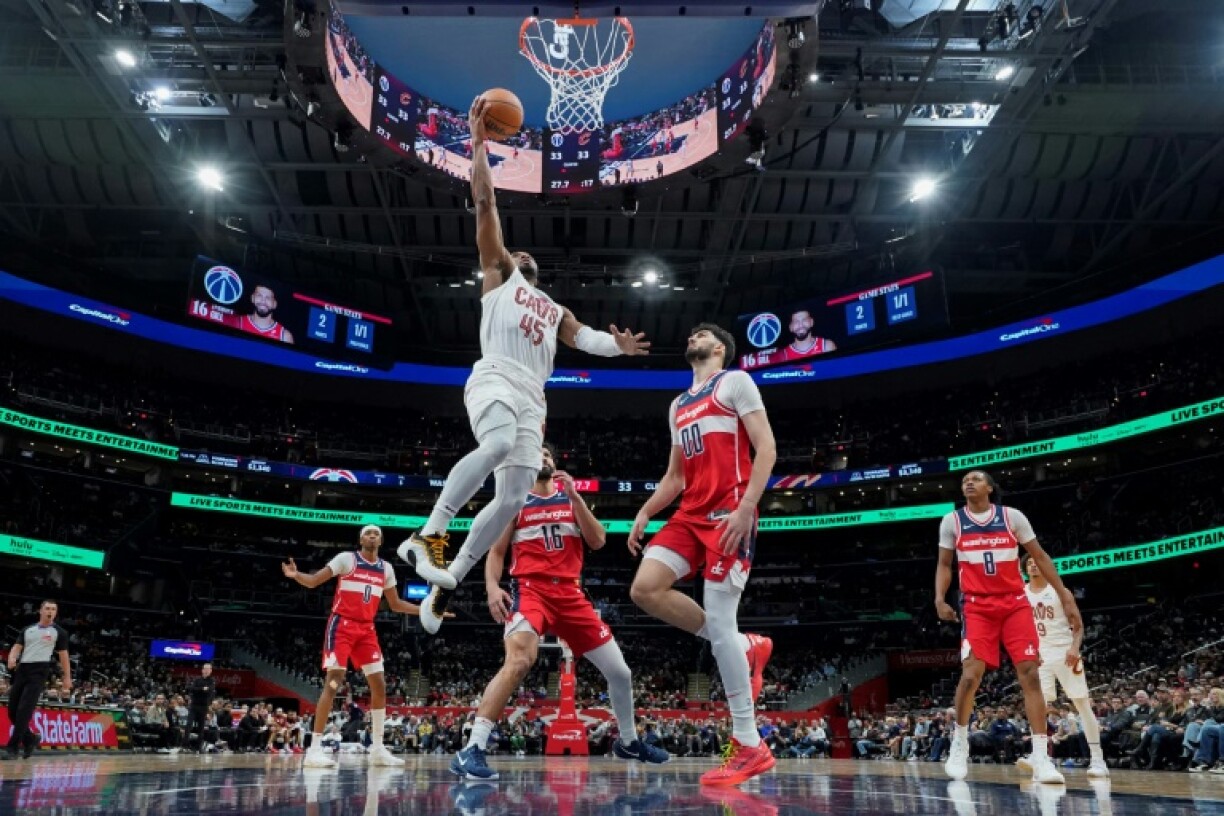 Cleveland star Donovan Mitchell leaps for the basket on his way to a 33-point haul in the Cavaliers victory over the Washington Wizards on Friday