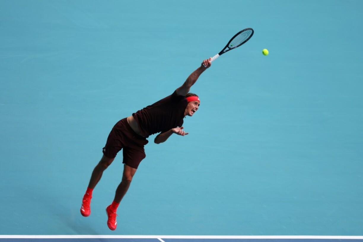 Alexander Zverev of Germany serves against Jacob Fearnley of Great Britain at the Miami Open on Saturday.