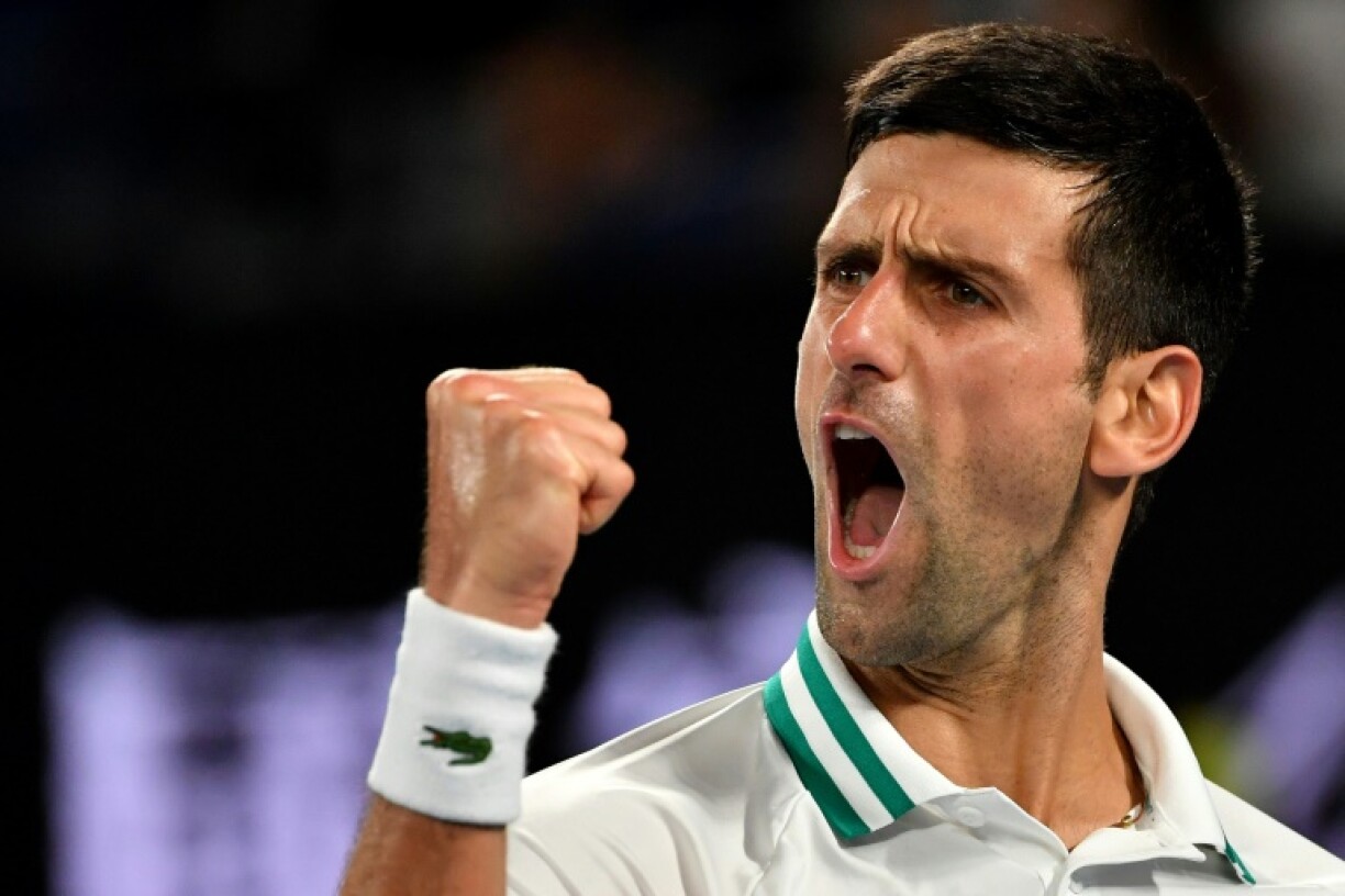 Le Serbe Novak Djokovic lors de sa victoire en finale de l'Open d'Australie, face au Russe Daniil Medvedev, à Melbourne le 21 février 2021