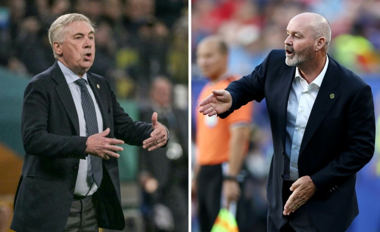 Photomontage réalisé le 22 juin 2026 des sélectionneurs du Brésil Carlo Ancelotti (gauche) et de l'Ecosse Steve Clarke