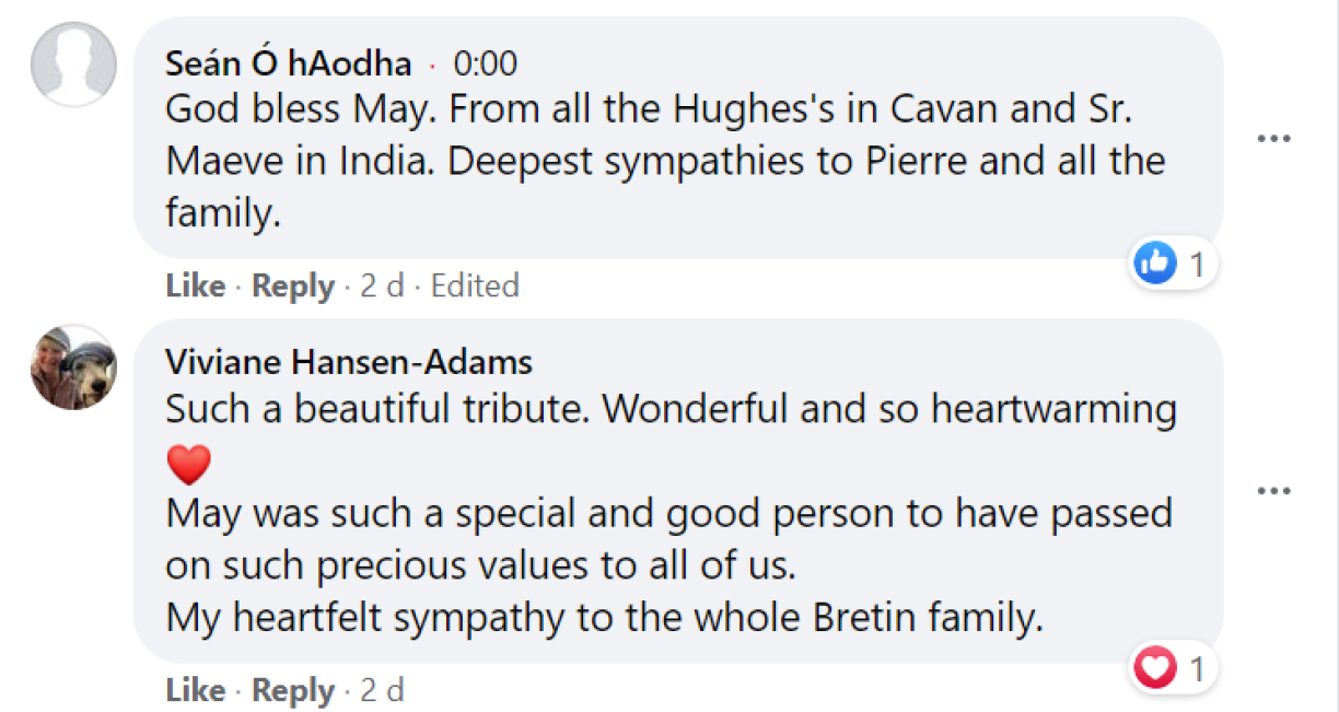 Tributes paid to May Bretin