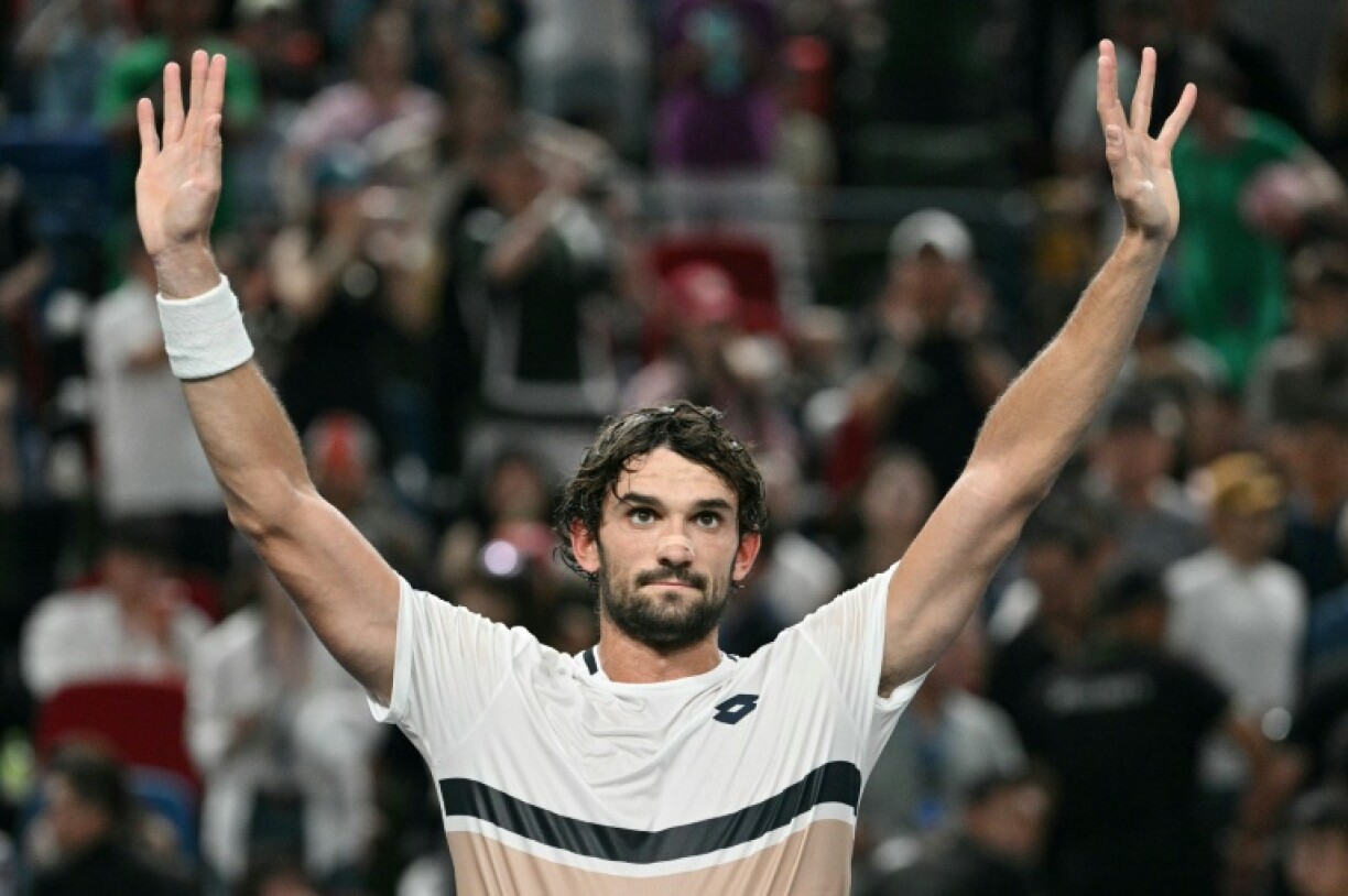 Monaco’s Valentin Vacherot celebrates his victory against Serbia’s Novak Djokovic