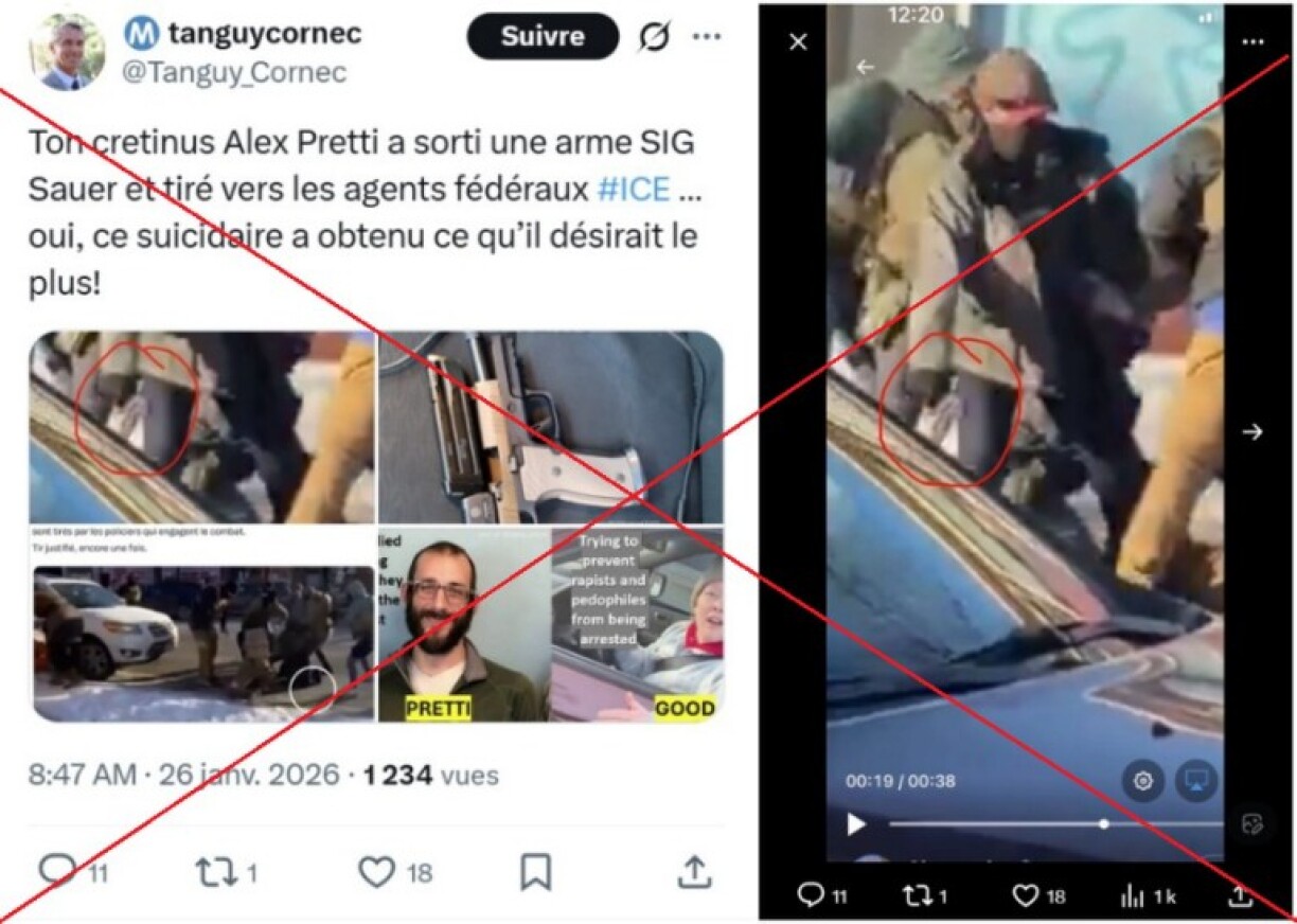 Captures d'écran réalisées sur X, le 27/01/2026. Croix rouge ajoutée par l'AFP.