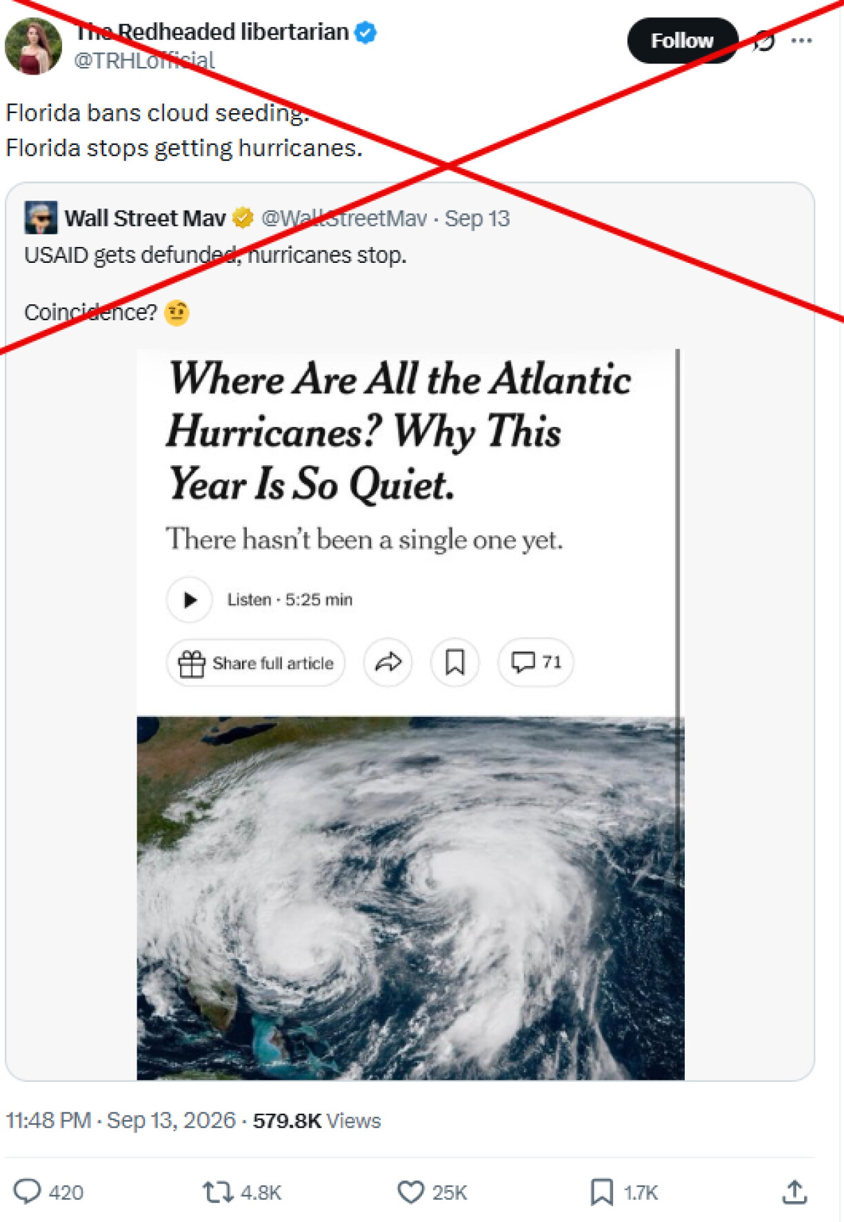 A screenshot of an X post taken on September 16, 2026