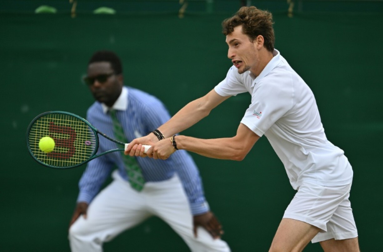 Le Français Ugo Humbert lors de son match du 3e tour contre l'Américain Brandon Nakashima, le 5 juillet 2024 à Wimbledon