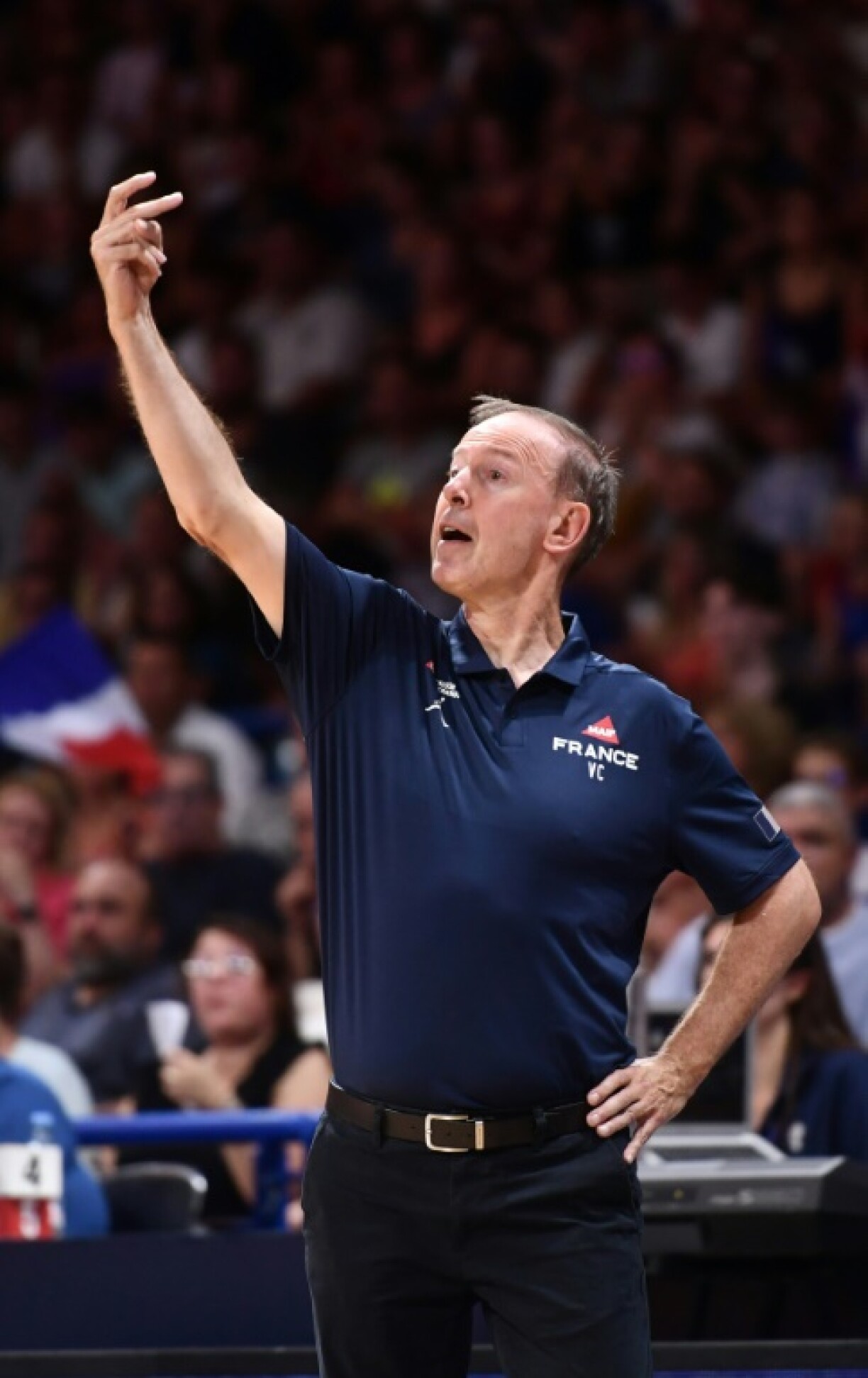 L'entraîneur français Vincent Collet pendant le match entre la France et la Tunisie à Pau, le 31 juillet 2023