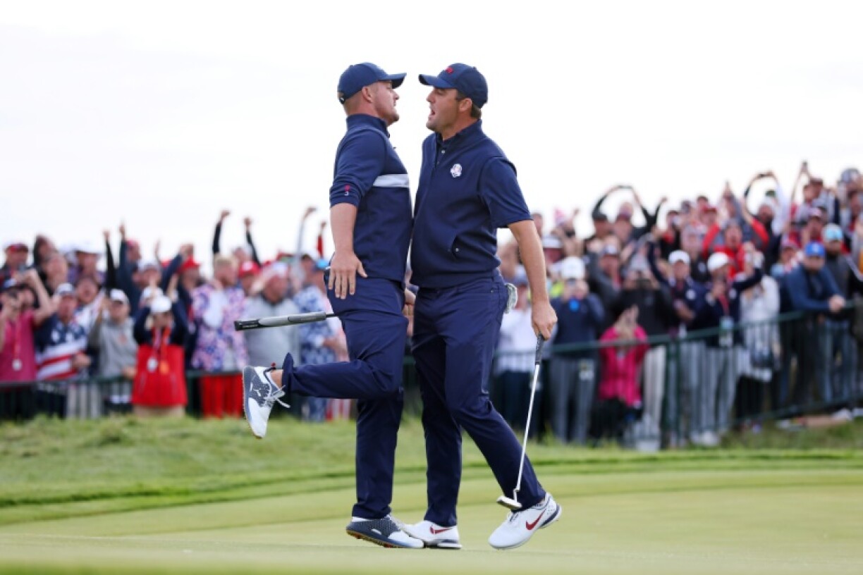Bryson DeChambeau, left, and top-ranked Scottie Scheffler, right, could enjoy more chest-bumping moments in the 45th Ryder Cup at Bethpage Black