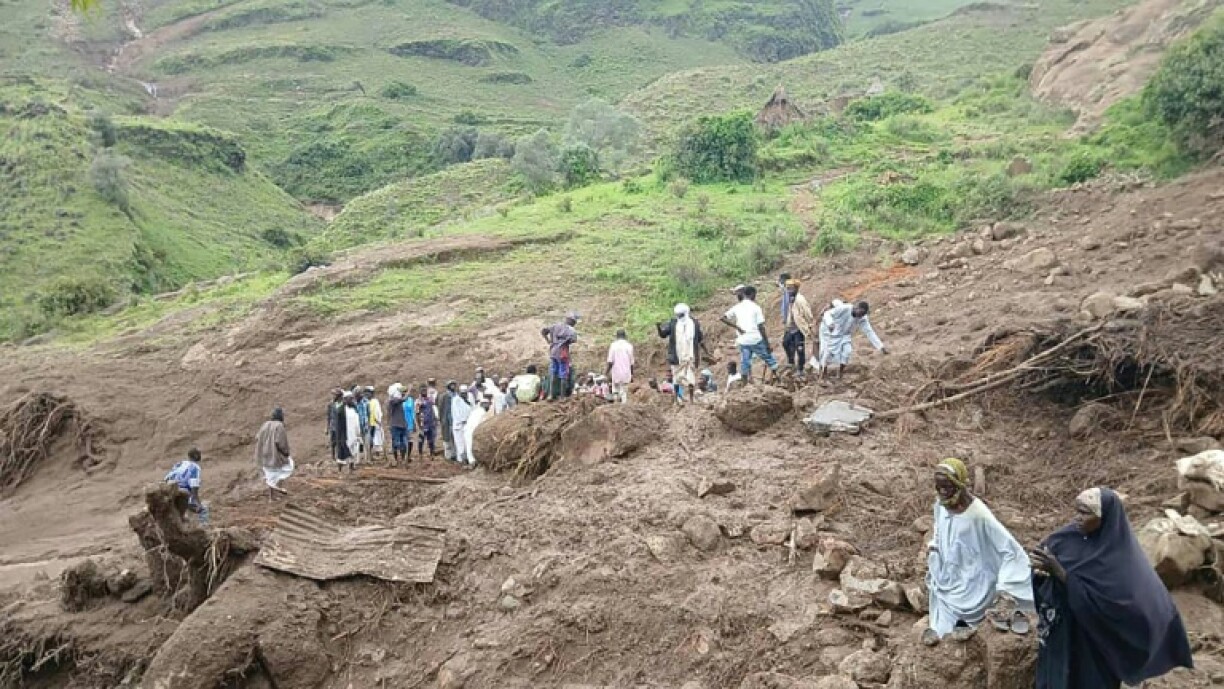 The Abdulwahid al-Nur faction of the rebel Sudan Liberation Army says this photograph shows the scene of the deadly landslide which buried a remote mountain village under its control in the Jebel Marra region of North Darfur.