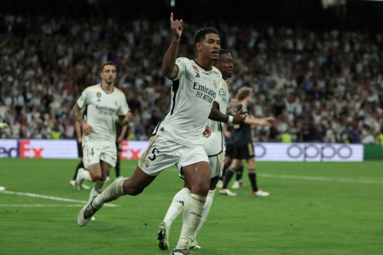 La recrue star du Real Madrid Jude Bellingham, après un but en Ligue des champions contre l'Union Berlin, le 20 septembre 2023 au stade Bernabeu