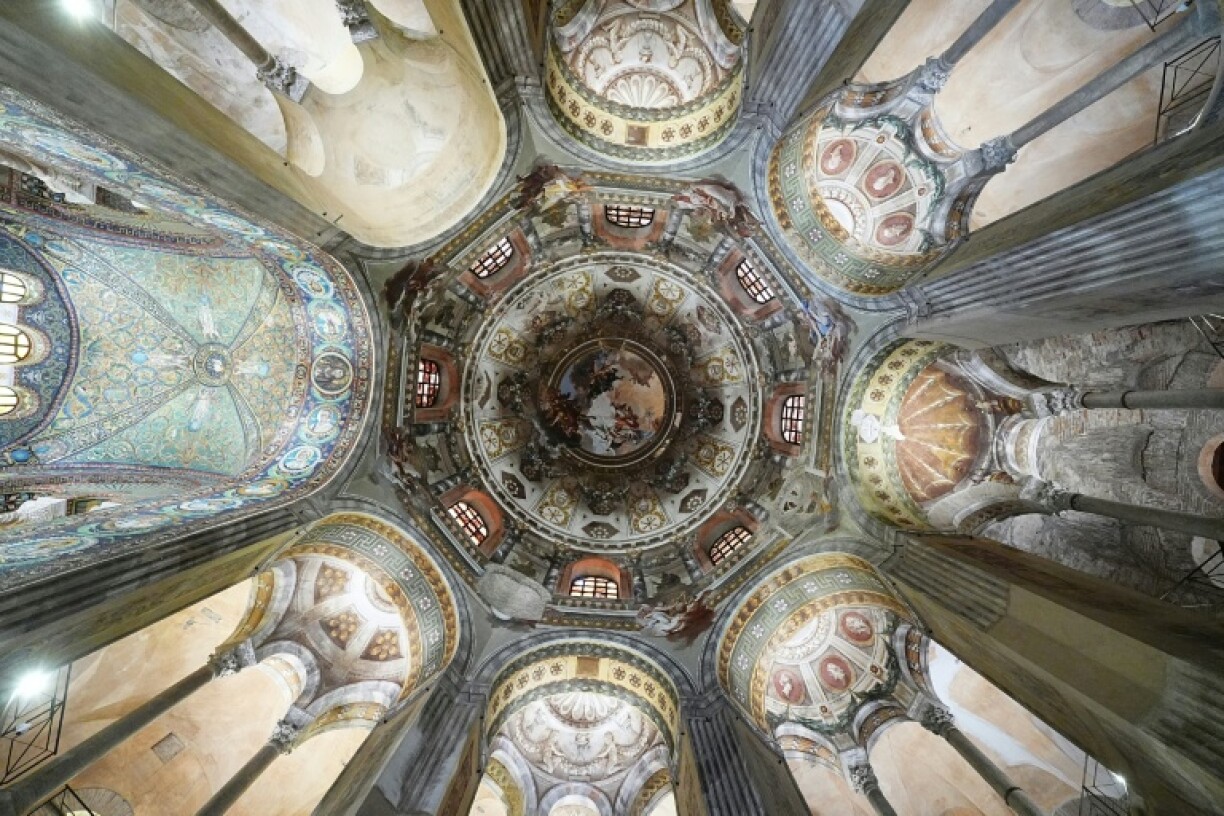 The Basilica of San Vitale is a domed, octagonal church containing Byzantine mosaics.