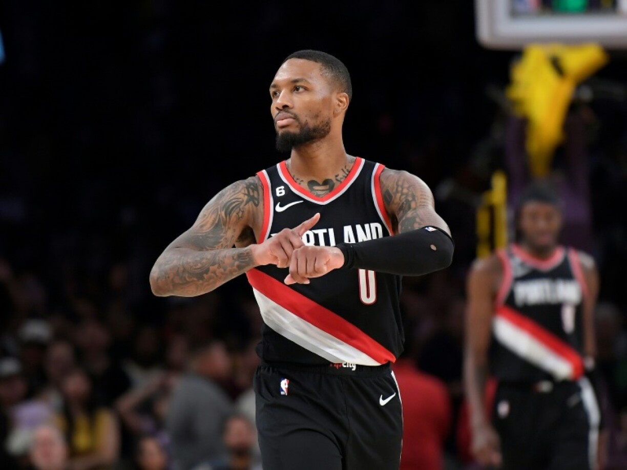 Damian Lillard avec Portland,face aux Lakers, le 23 octobre 2022 à Los Angeles