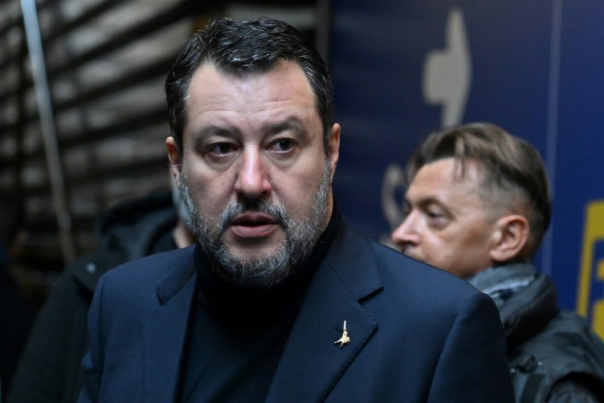 Le vice-Premier ministre italien Matteo Salvini lors d'une convention des dirigeants du groupe Identité et démocratie (ID) au Parlement européen, le 3 décembre 2023 à Florence
