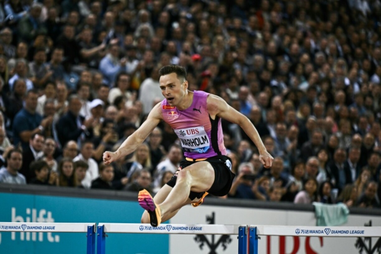 Norway's Karsten Warholm en route to victory in the 400m hurdles