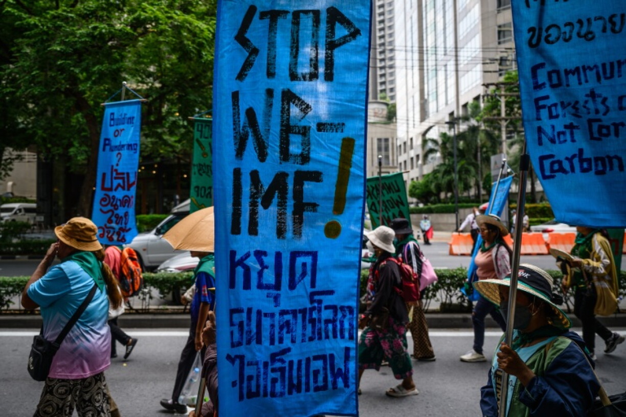Demonstrators marching through Bangkok protested against projects like the World Bank-backed Pak Mun dam