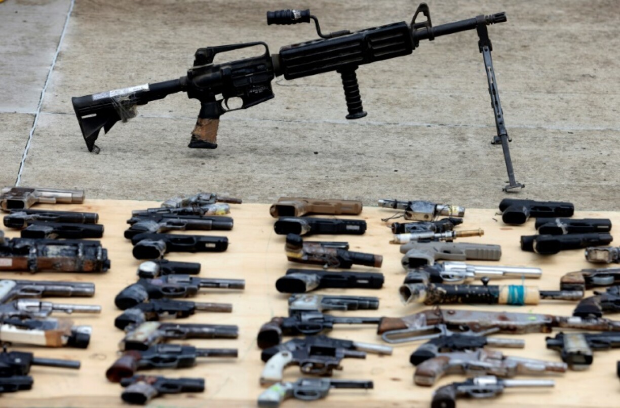 Weapons seized by Mexican security forces are pictured at a military headquarters before being destroyed