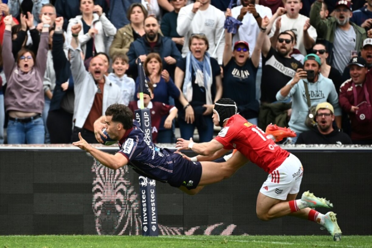 Damian Penaud scoring for Bordeaux-Begles as he broke a Champions Cup try record