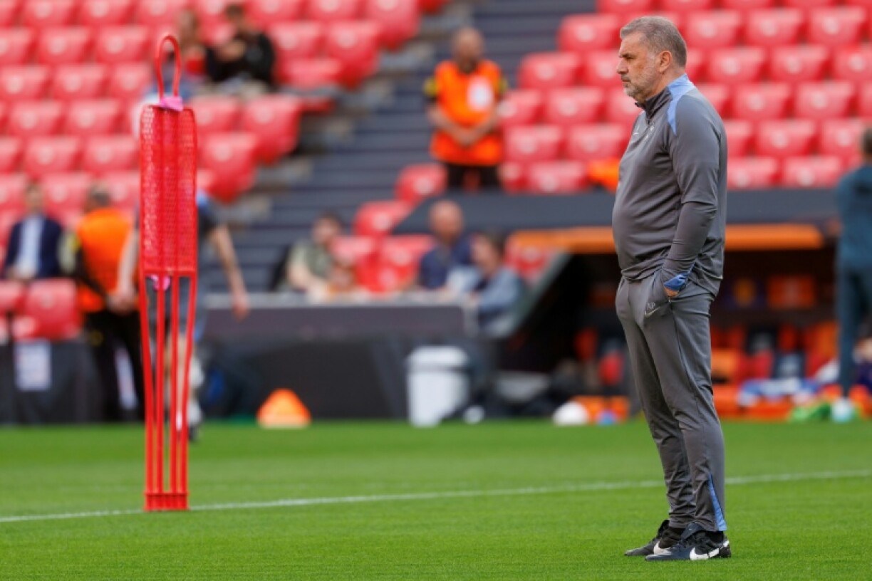 Tottenham manager Ange Postecoglou oversees training in Bilbao ahead of the Europa League final