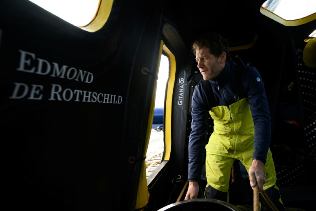 French skipper Charles Caudrelier aboard his boat Gitana 18-Edmond de Rothschild during a training session for the Route du Rhum race
