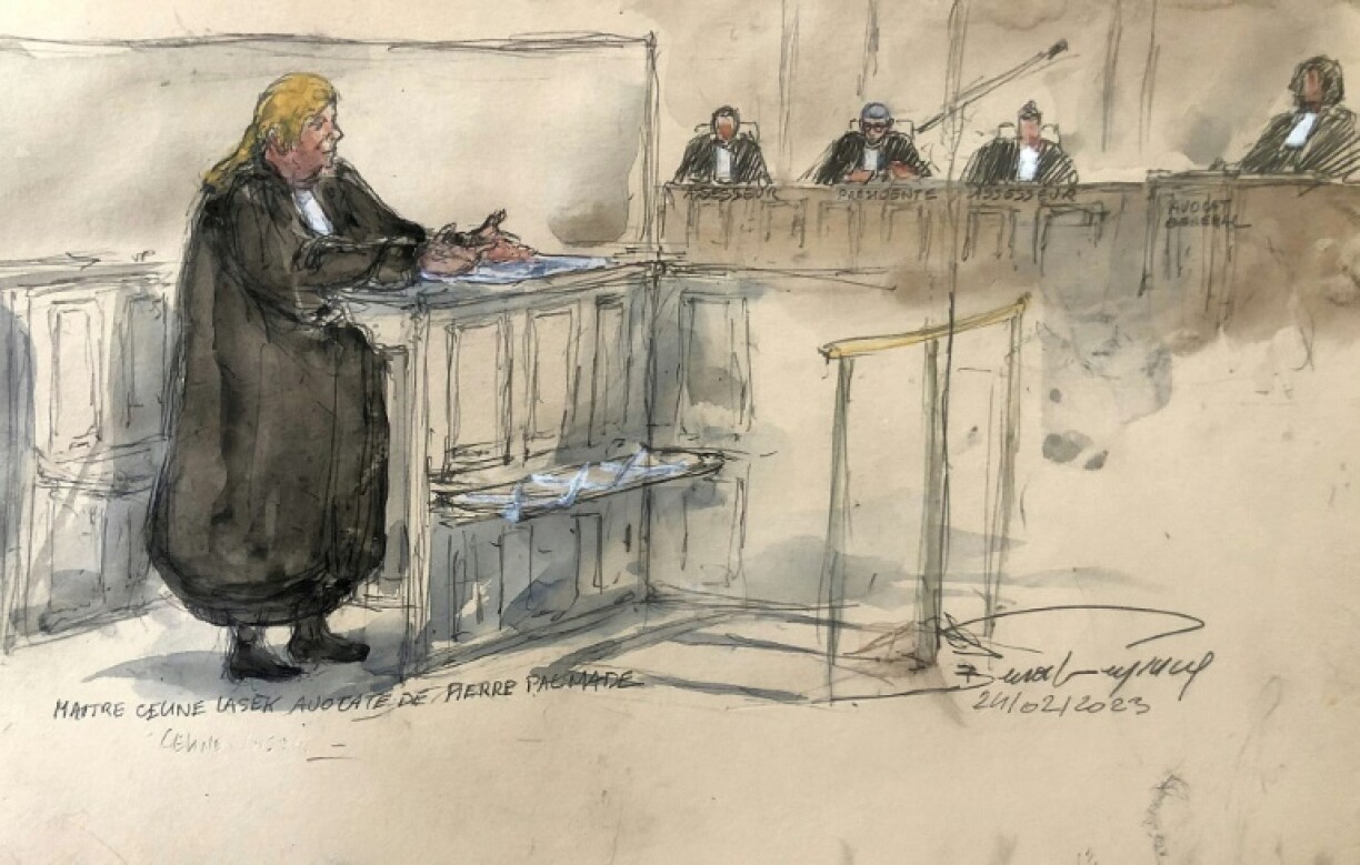 Croquis d'audience de Céline Lasek, l'avocate de Pierre Palmade, devant la cour d'appel de Paris, le 24 février 2023