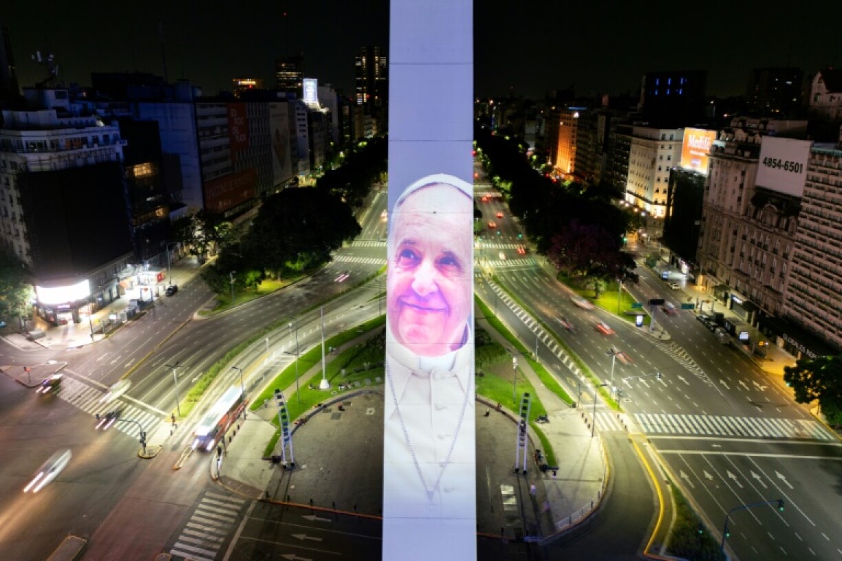 The Obelisco de Buenos Aires displayed an image of Pope Francis when he was hospitalized in February 2025