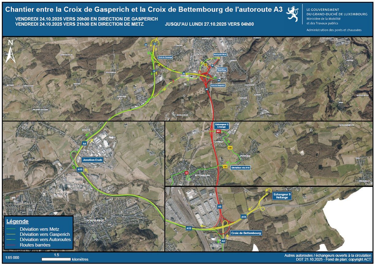 The A3 will be closed on the section between Bettembourg and the capital this weekend.