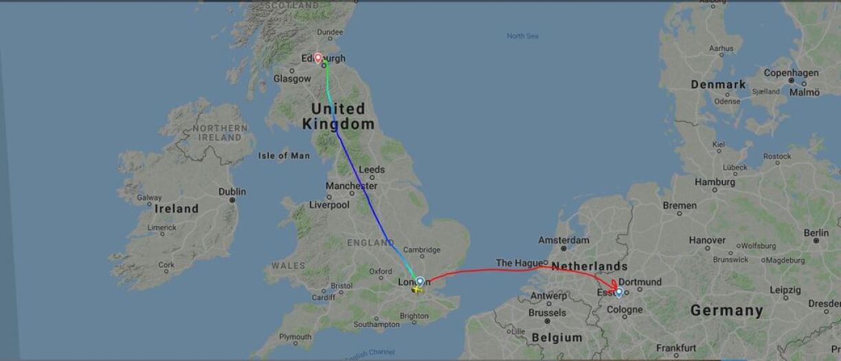 This map by Flightradar24 shows the route taken by the plane. The red line indicates the actual destination.