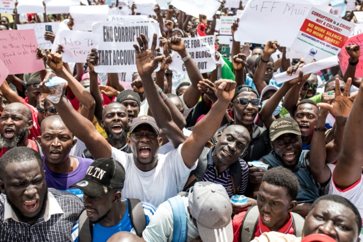Protesters demand accountability from government leaders at a demonstration in Banjul on July 23, 2025