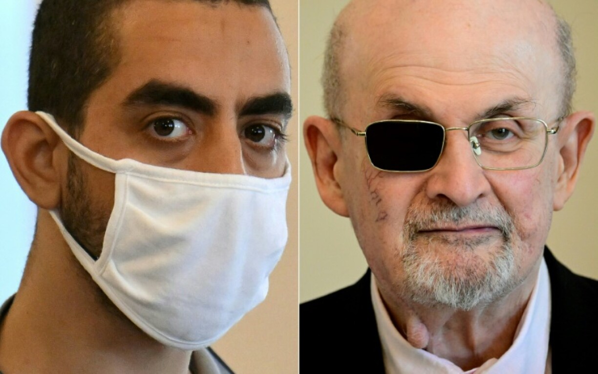 Hadi Matar (L), the man convicted of attempting to murder author Salman Rushdie (R), faces up to 25 years in prison