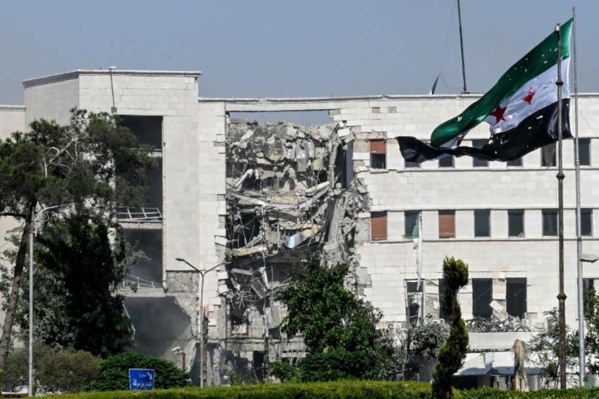 A view of the damage following Israeli strikes on the Syrian army and defence ministry headquarters in Damascus