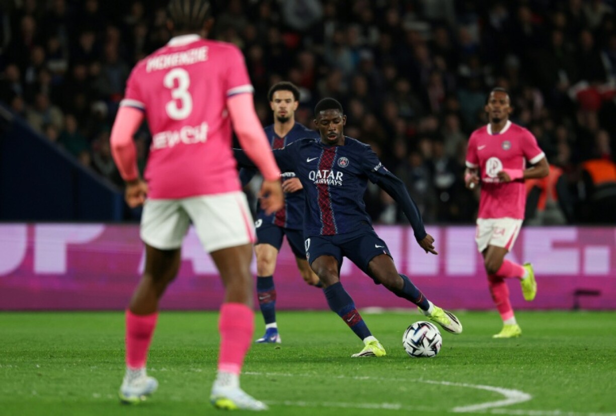 Ousmane Dembélé (C) auteur d'un doublé contre Toulouse 3-1, lors de la victoire du Paris SG en Ligue 1, le 3 avril 2026 au Parc des Princes