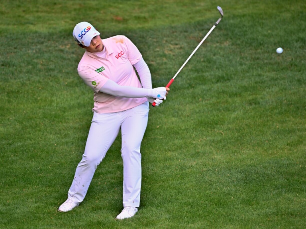 Ariya Jutanugarn of Thailand plays a shot at the ninth hole on the way to a round-robin victory over world number one Nelly Korda in the LPGA Match Play