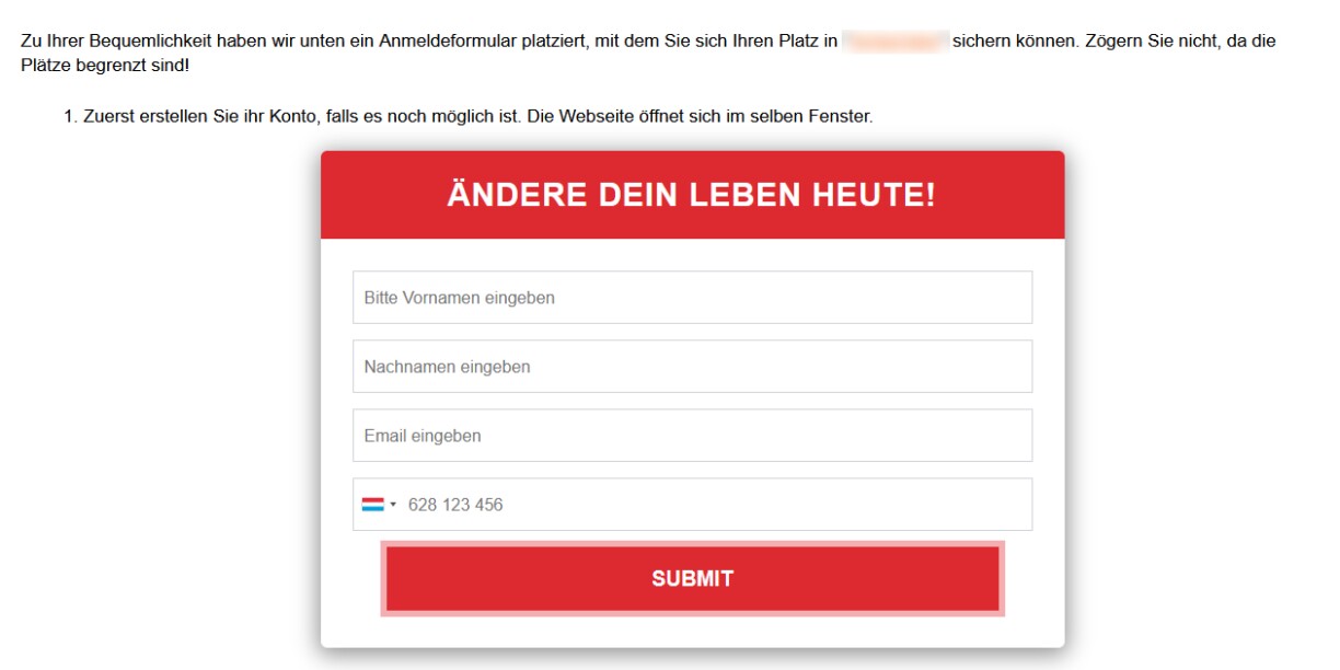 An dëser Fënster probéieren Onéierlecher op der Bedruchssäit un hiren Affer hir Donnéeën a Suen ze kommen. (Link geblurred)
