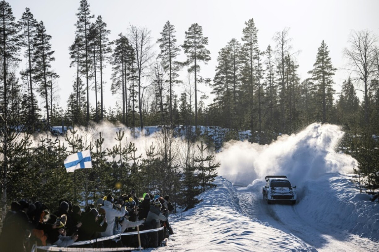 Sami Pajari throwing up snow on Saturday as he climbed to seventh in Rally Sweden
