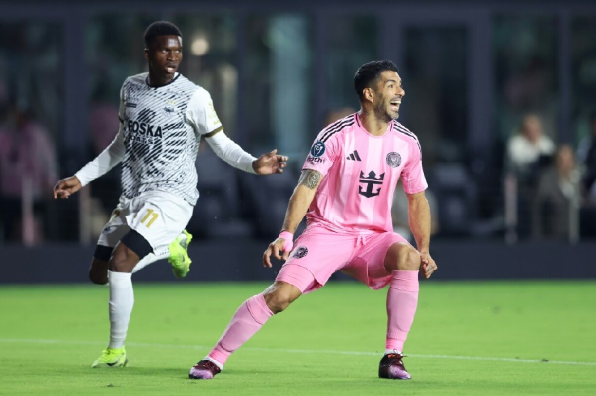 Luis Suarez (r) was on target for Inter Miami in their CONCACAF Champions Cup win over Jamaican club Cavalier on Thursday.