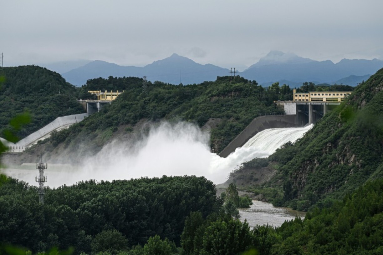 Water being discharged from a reservoir in Miyun after the heavy rains