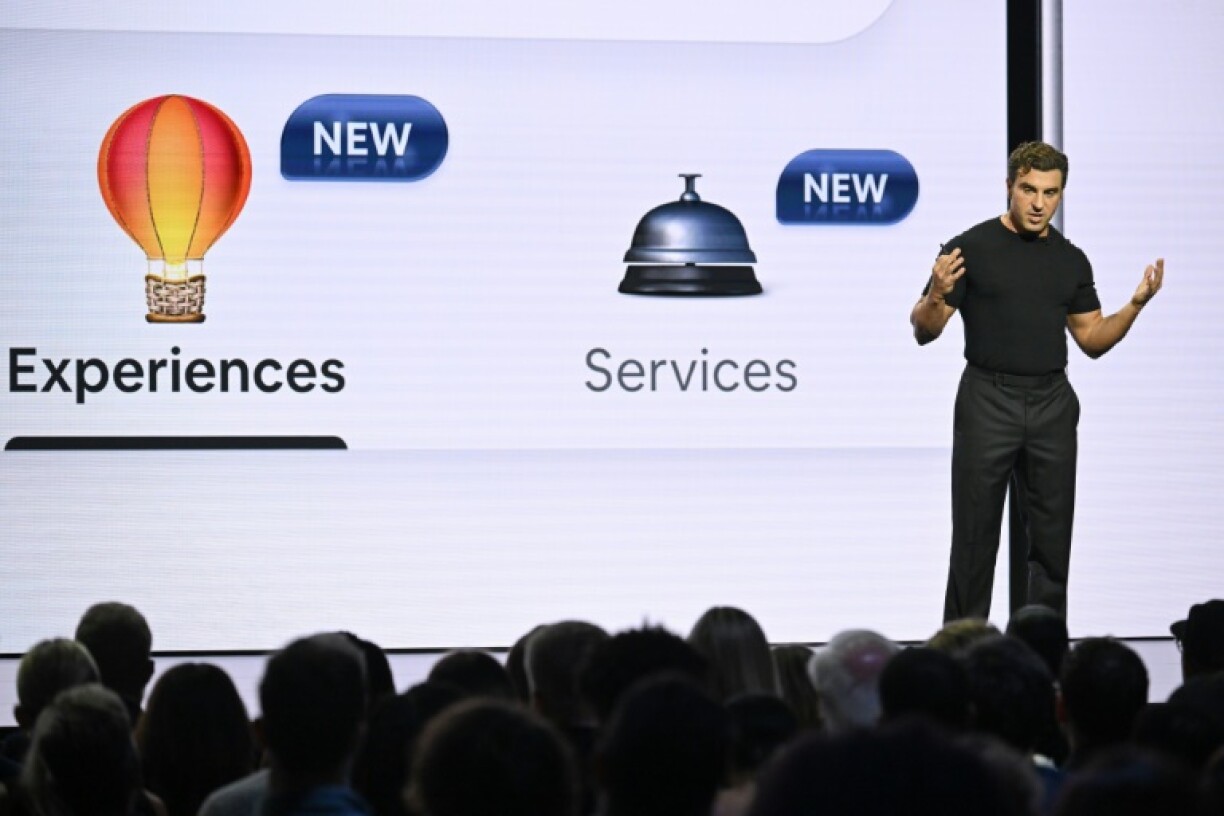 Brian Chesky, co-founder and boss of Airbnb, presents the platform's new home services offering in Los Angeles